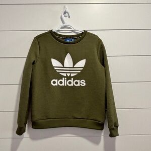 Adidas green trefoil waffle green pullover sweatshirt size M